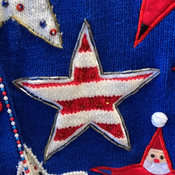 Vintage Jack B. Quick Patriotic Santa Christmas Sweater 🎄💙❤️ - Picture 6 of 6